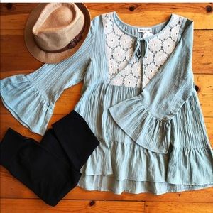 Sage peasant top